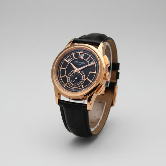 Rose-Tone Chronograph Leather Watch