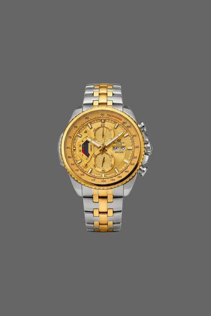 Two-tone bracelet sport watch with a gold-tone dial and numbered bezel.